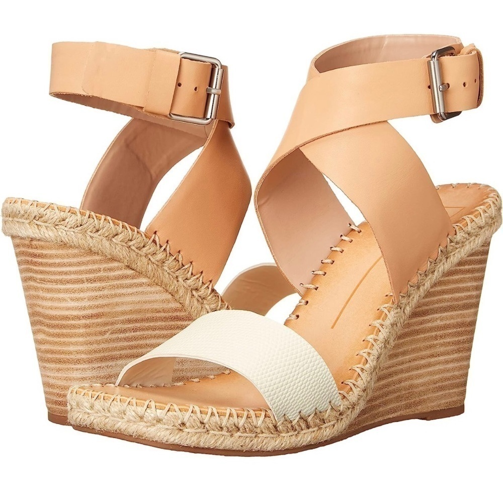 Dolce Vita Tan and White Espadrille Wedge Sandals
